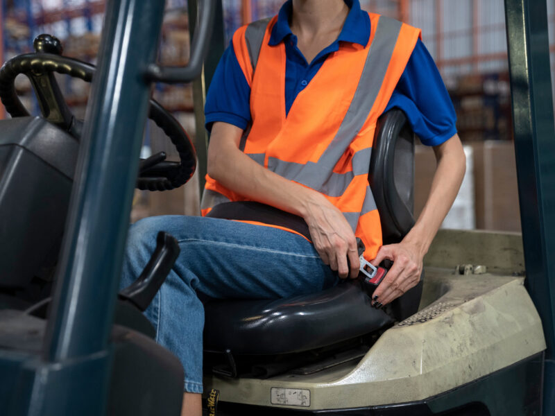 Safety first on forklifts in factory.